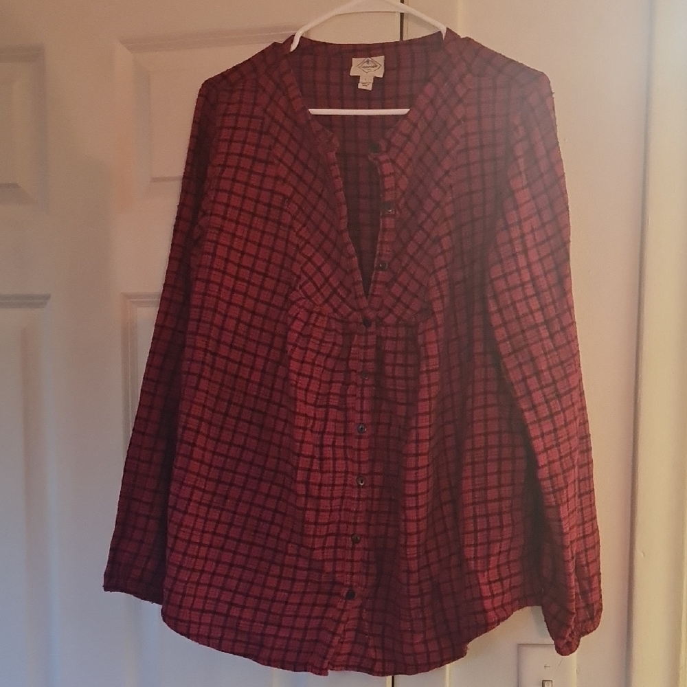 St John's Bay Plaid Button-Up Women's Top